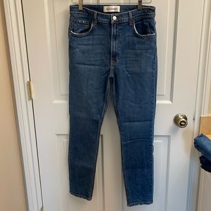 EUC Reformation high rise blue jeans slight distressing 30”